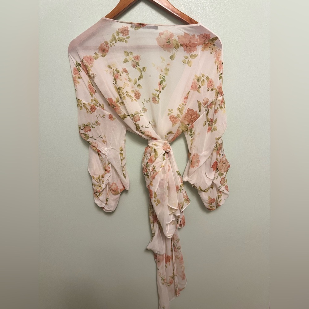 Zara Cream Floral Tie-Front Blouse - Picture 7 of 12